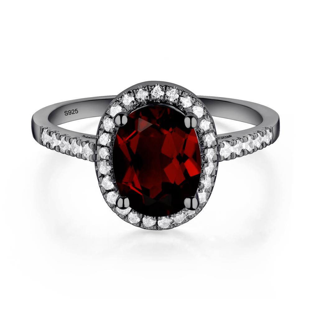 Oval Garnet Halo Ring - LUO Jewelry #metal_black finish sterling silver