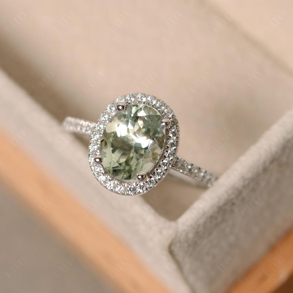 Oval Green Amethyst Halo Ring - LUO Jewelry 