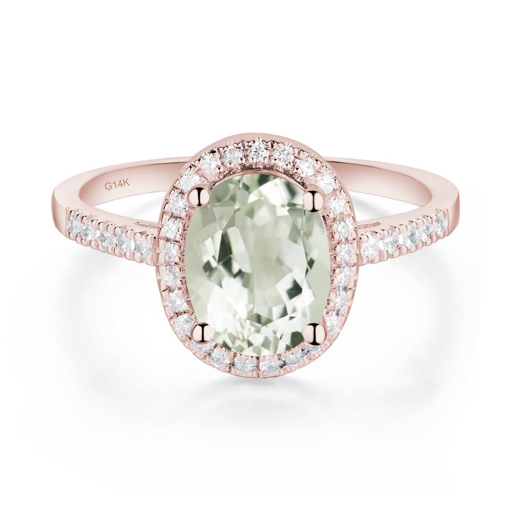 Oval Green Amethyst Halo Ring - LUO Jewelry #metal_14k rose gold