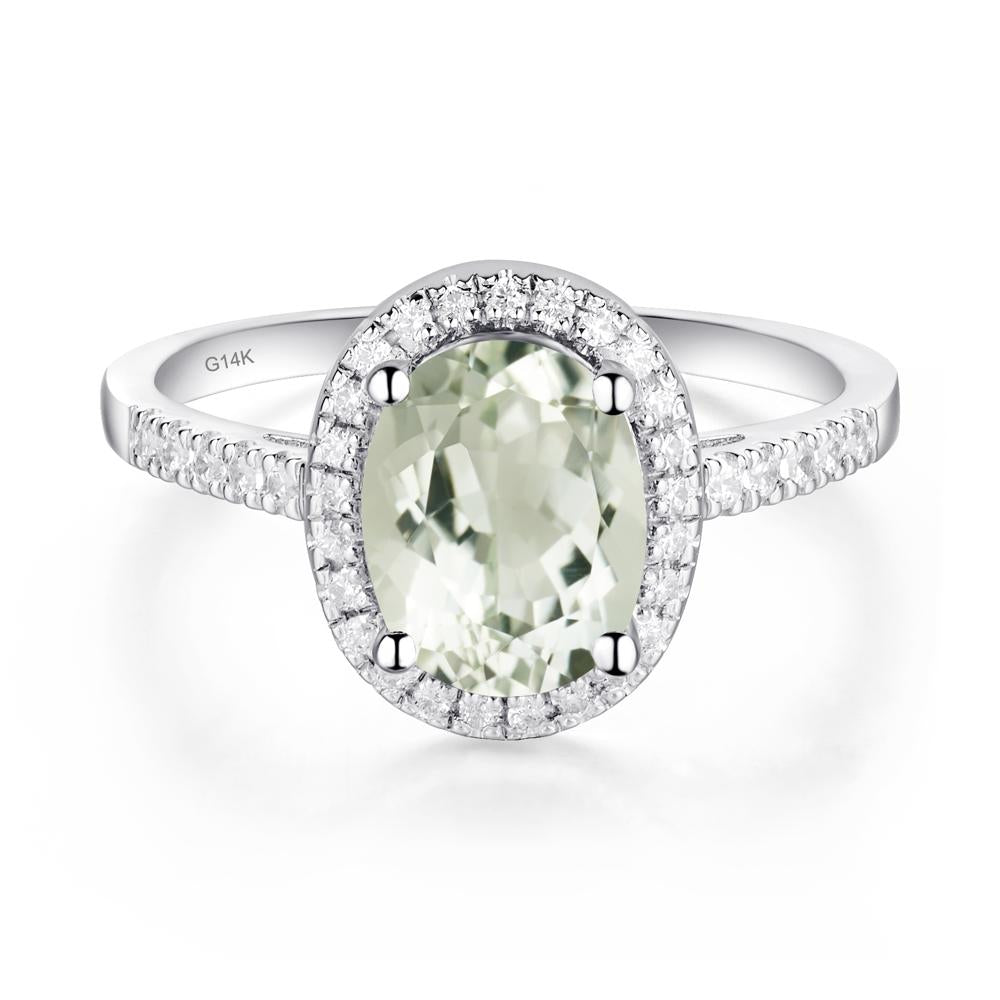 Oval Green Amethyst Halo Ring - LUO Jewelry #metal_14k white gold