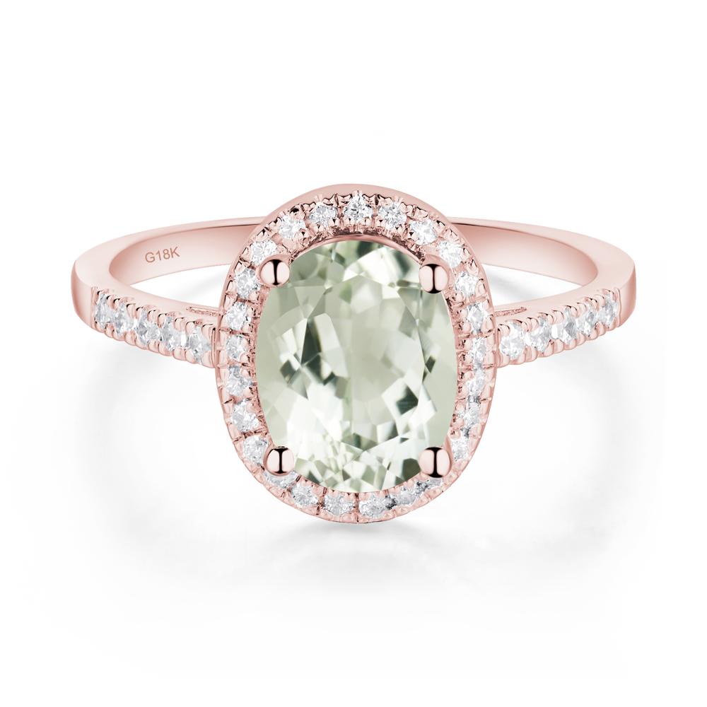 Oval Green Amethyst Halo Ring - LUO Jewelry #metal_18k rose gold