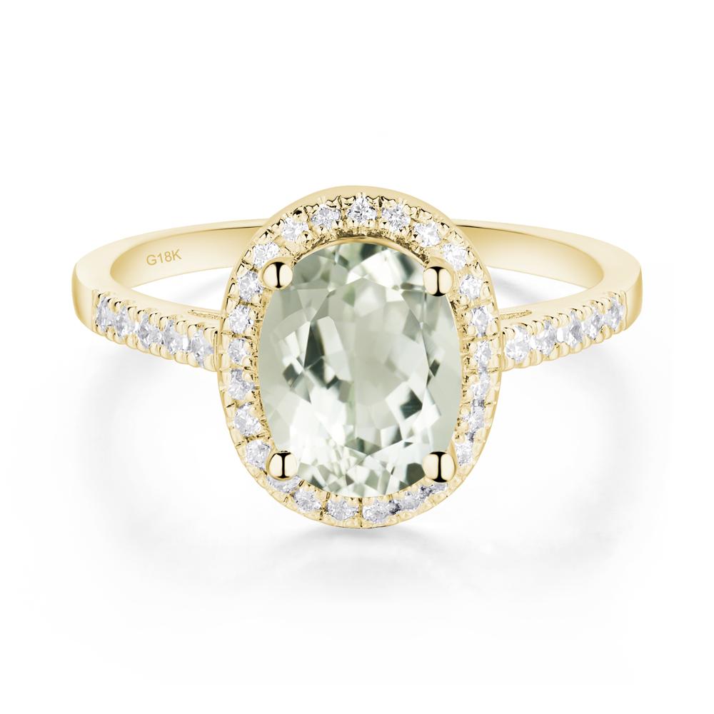 Oval Green Amethyst Halo Ring - LUO Jewelry #metal_18k yellow gold