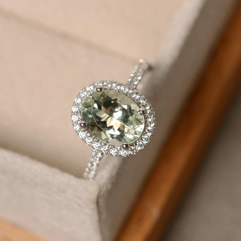 Oval Green Amethyst Halo Ring - LUO Jewelry 