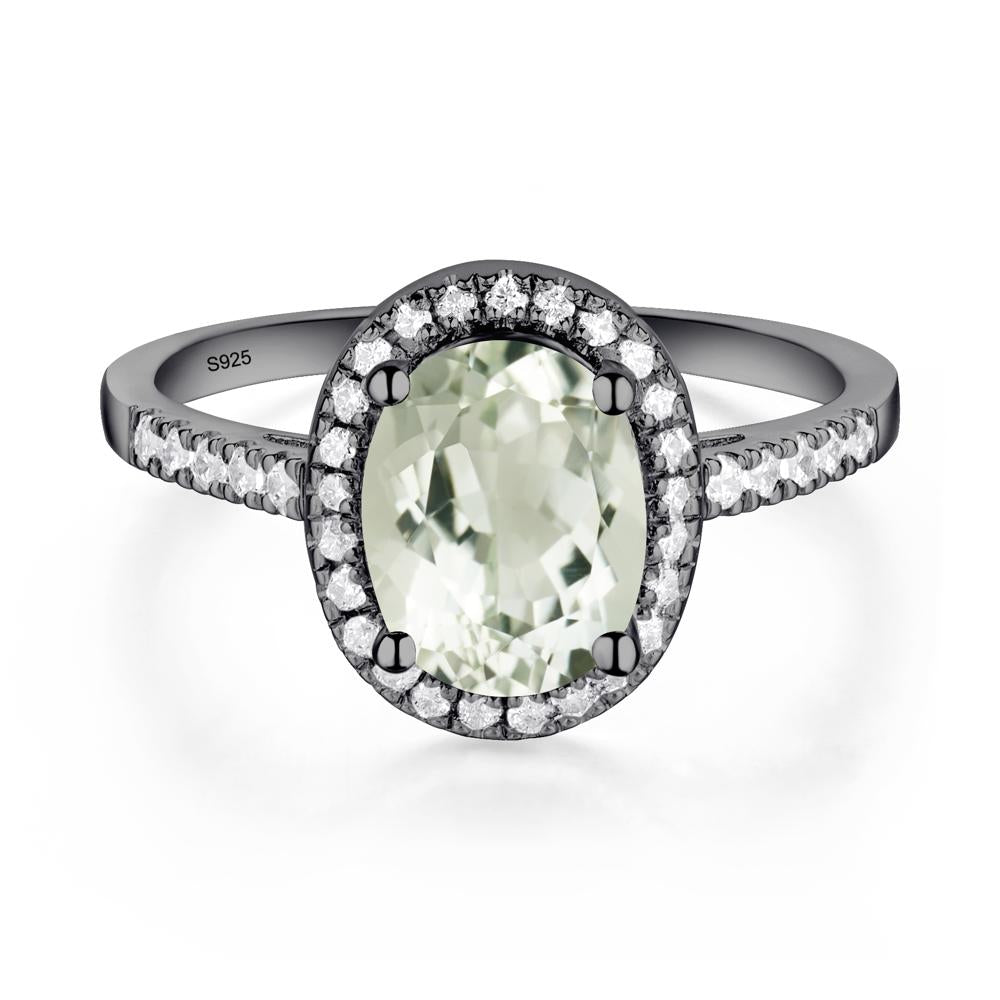 Oval Green Amethyst Halo Ring - LUO Jewelry #metal_black finish sterling silver