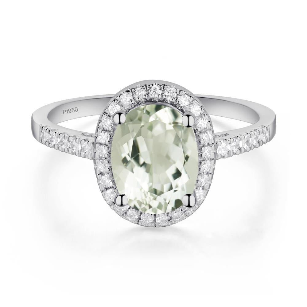 Oval Green Amethyst Halo Ring - LUO Jewelry #metal_platinum