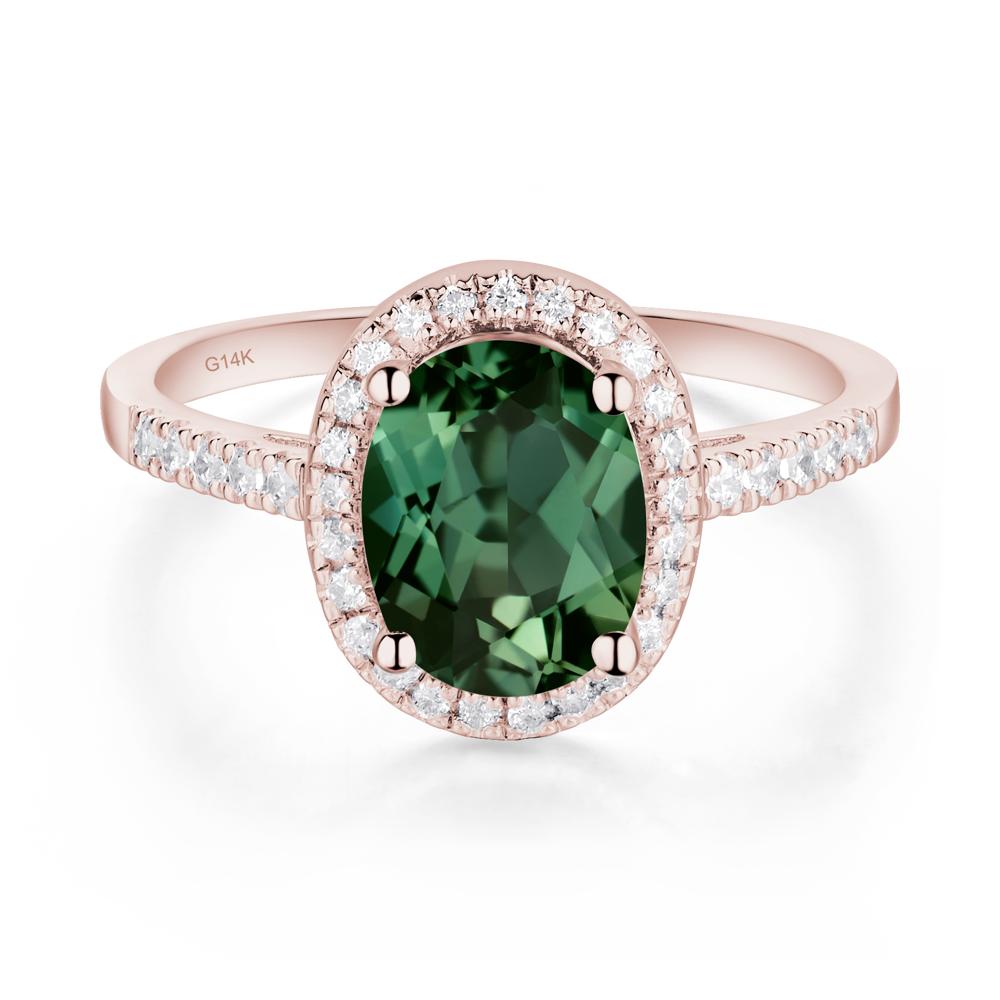 Oval Green Sapphire Halo Ring - LUO Jewelry #metal_14k rose gold