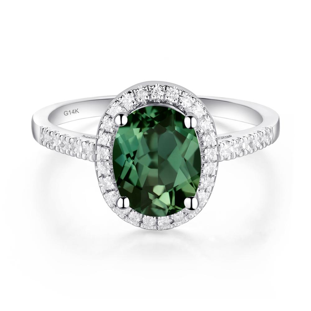 Oval Green Sapphire Halo Ring - LUO Jewelry #metal_14k white gold