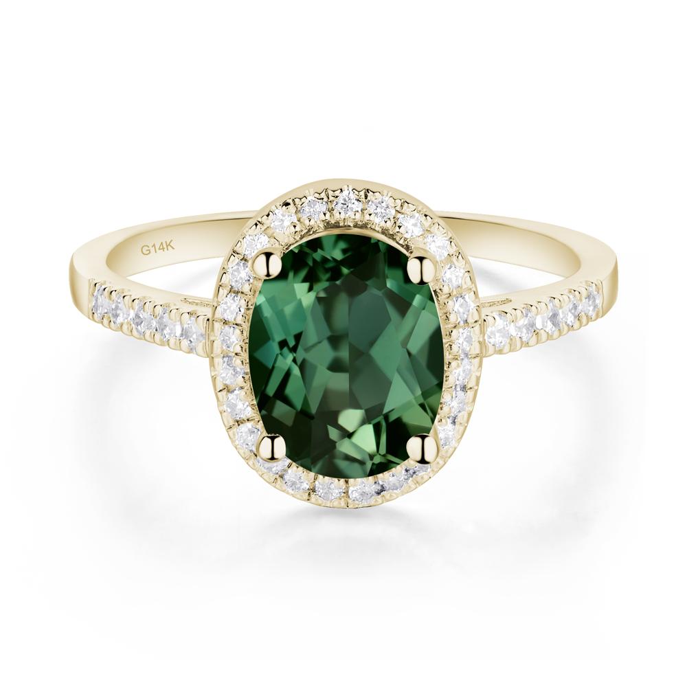 Oval Green Sapphire Halo Ring - LUO Jewelry #metal_14k yellow gold