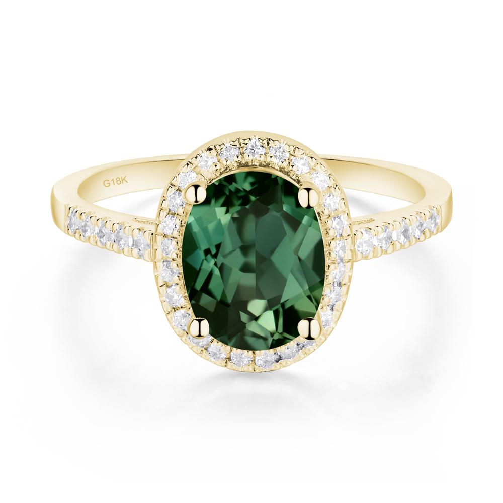 Oval Green Sapphire Halo Ring - LUO Jewelry #metal_18k yellow gold