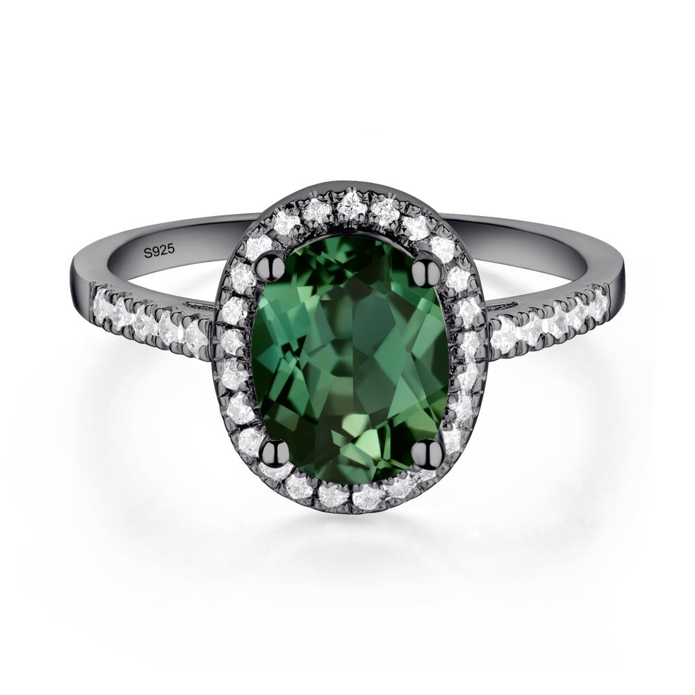 Oval Green Sapphire Halo Ring - LUO Jewelry #metal_black finish sterling silver