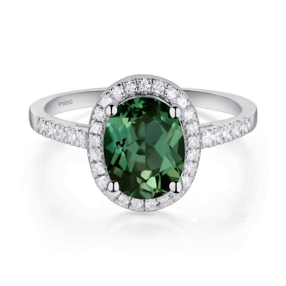 Oval Green Sapphire Halo Ring - LUO Jewelry #metal_platinum