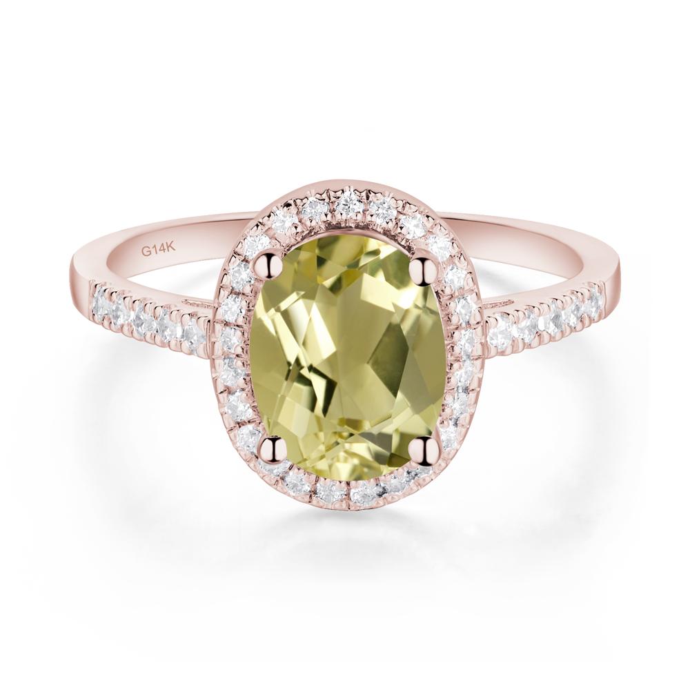 Oval Lemon Quartz Halo Ring - LUO Jewelry #metal_14k rose gold