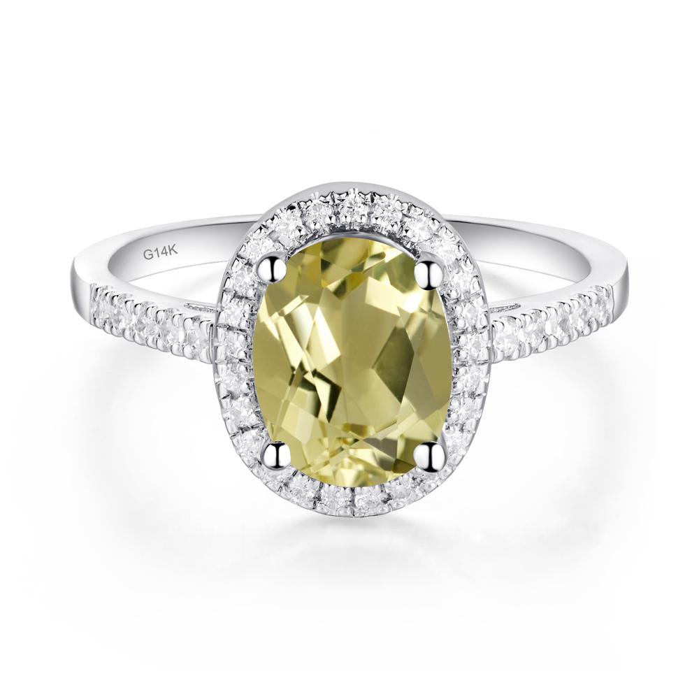 Oval Lemon Quartz Halo Ring - LUO Jewelry #metal_14k white gold