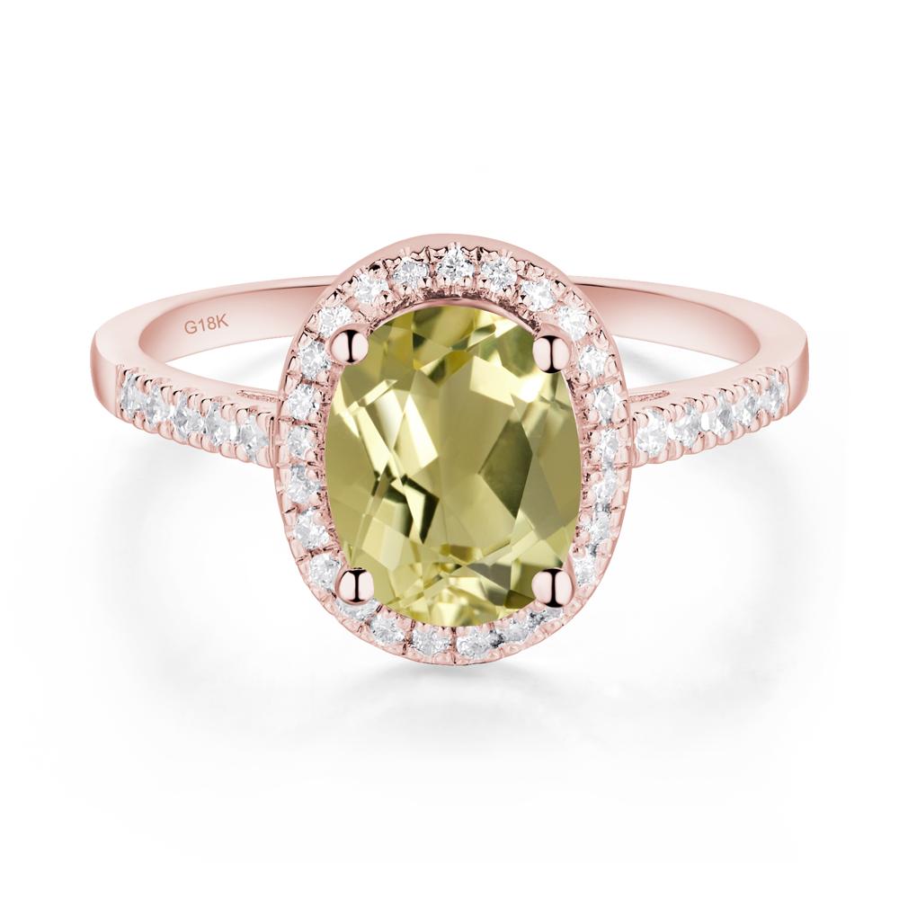 Oval Lemon Quartz Halo Ring - LUO Jewelry #metal_18k rose gold