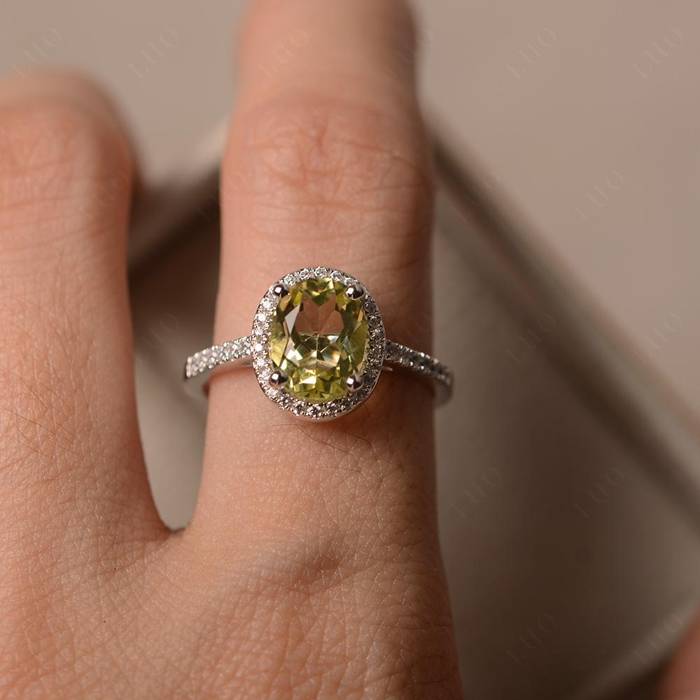 Oval Lemon Quartz Halo Ring - LUO Jewelry 