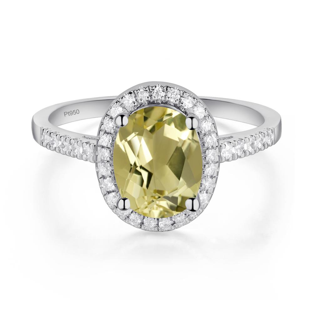 Oval Lemon Quartz Halo Ring - LUO Jewelry #metal_platinum