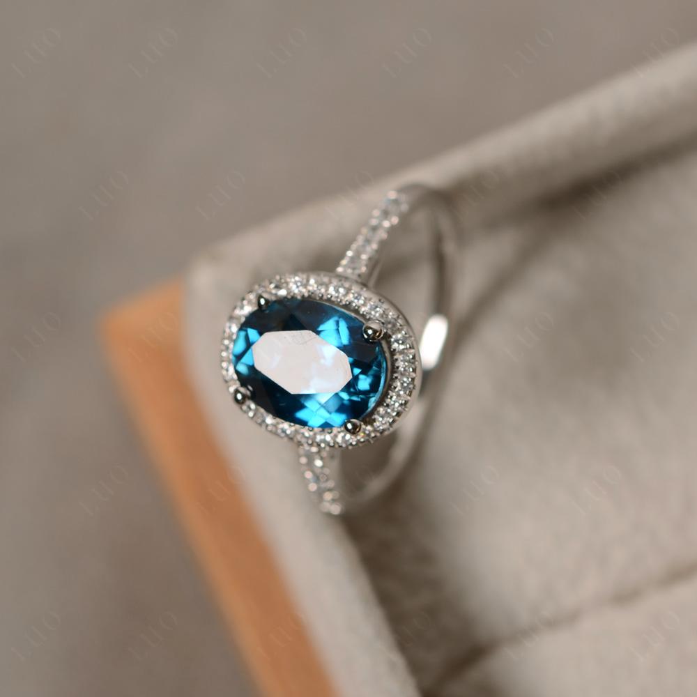 Oval London Blue Topaz Halo Ring - LUO Jewelry 