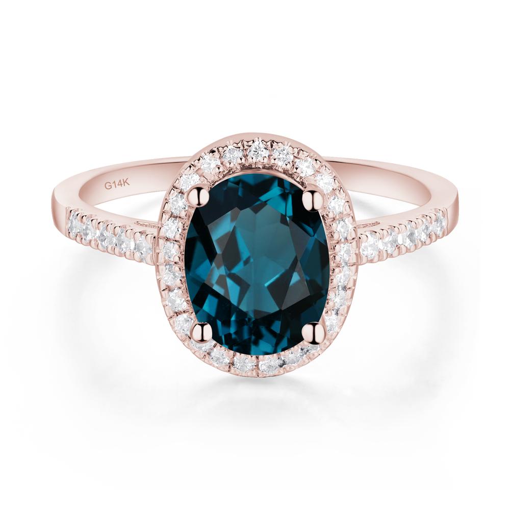 Oval London Blue Topaz Halo Ring - LUO Jewelry #metal_14k rose gold