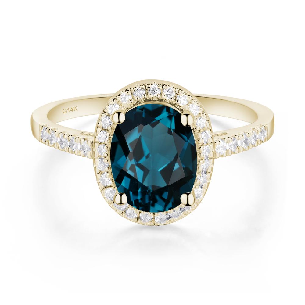 Oval London Blue Topaz Halo Ring - LUO Jewelry #metal_14k yellow gold