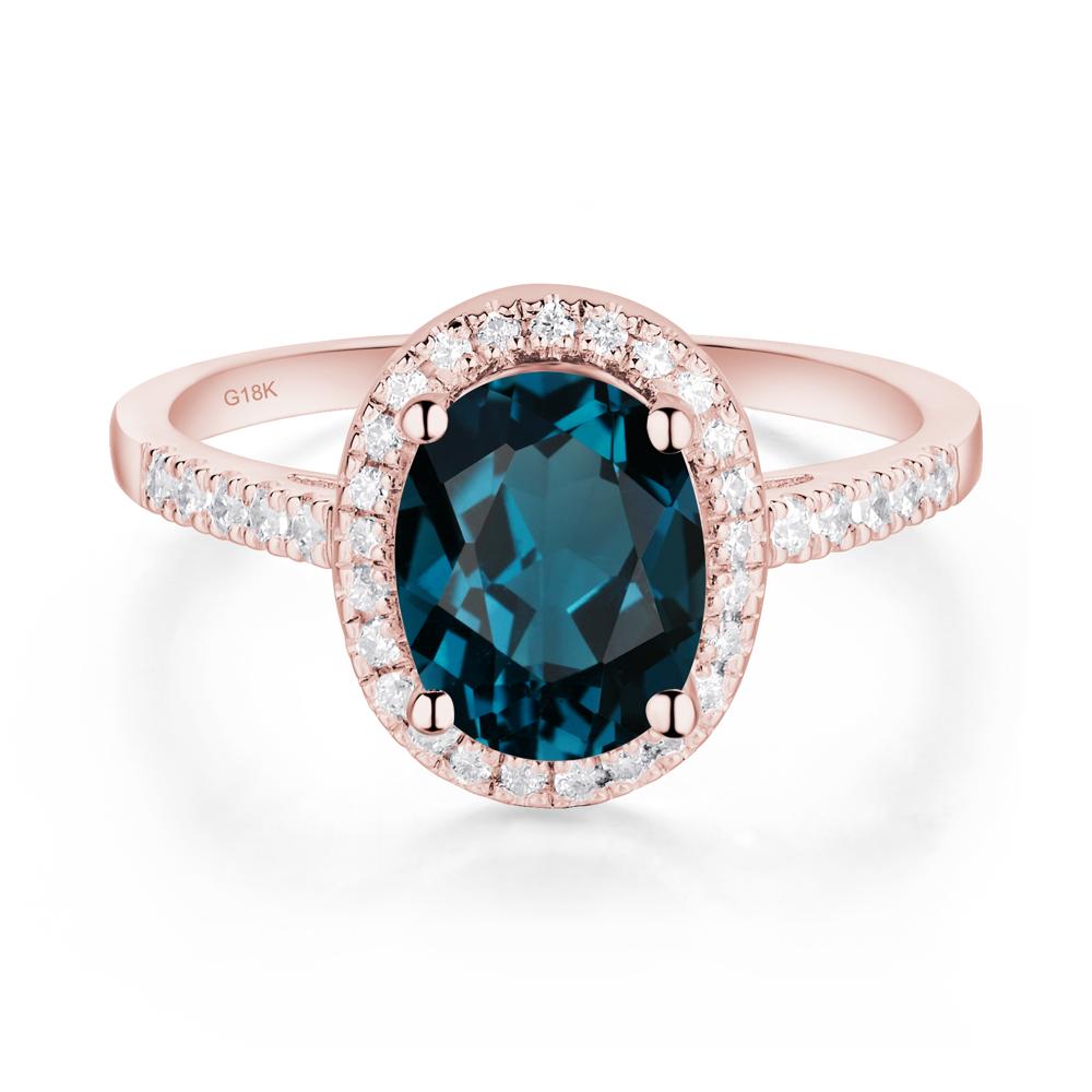 Oval London Blue Topaz Halo Ring - LUO Jewelry #metal_18k rose gold