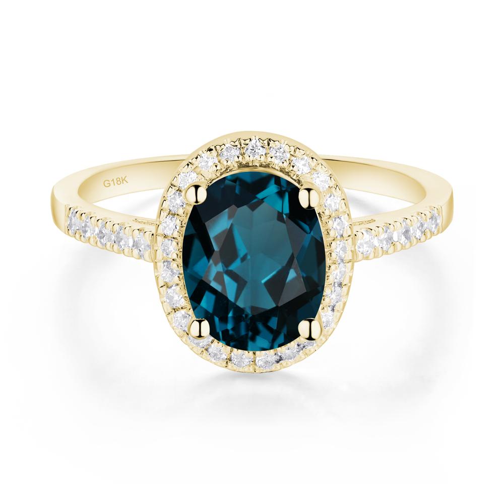 Oval London Blue Topaz Halo Ring - LUO Jewelry #metal_18k yellow gold