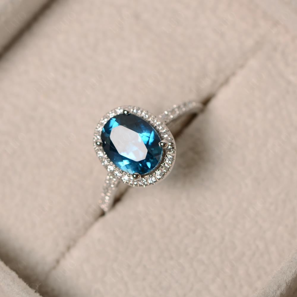 Oval London Blue Topaz Halo Ring - LUO Jewelry 