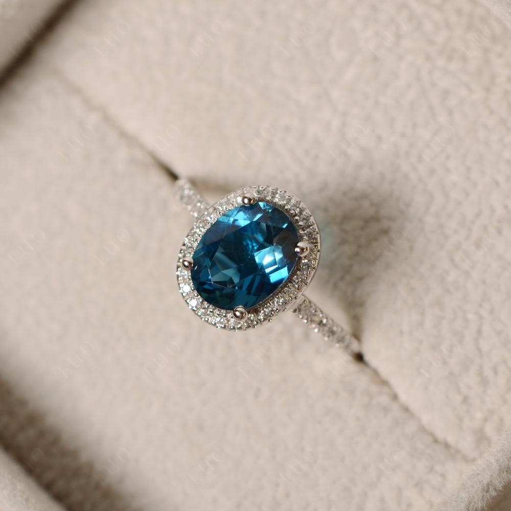 Oval London Blue Topaz Halo Ring - LUO Jewelry 