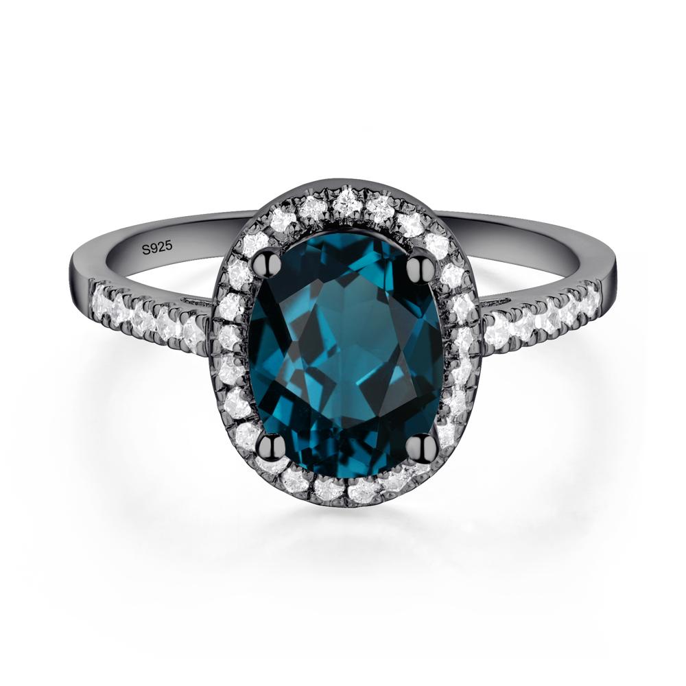 Oval London Blue Topaz Halo Ring - LUO Jewelry #metal_black finish sterling silver