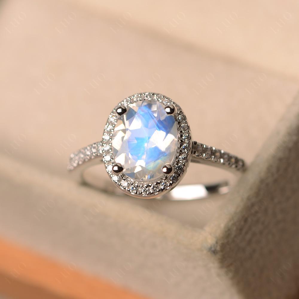 Oval Moonstone Halo Ring - LUO Jewelry 