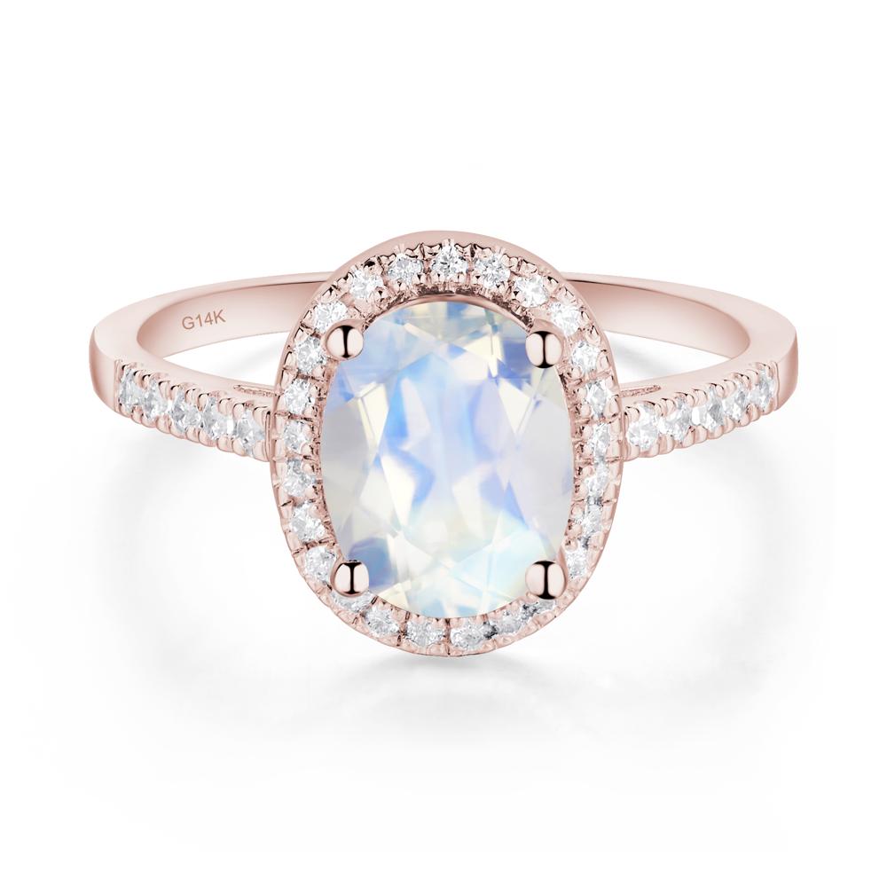 Oval Moonstone Halo Ring - LUO Jewelry #metal_14k rose gold