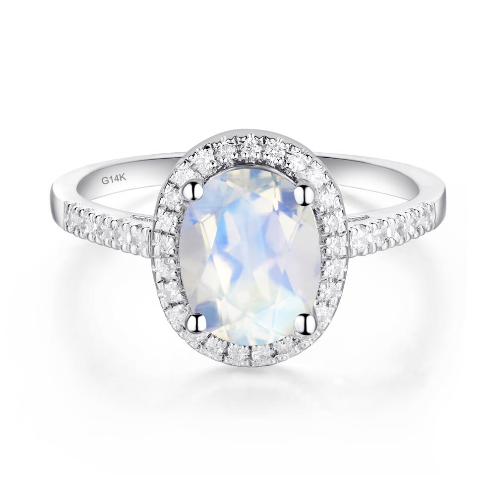 Oval Moonstone Halo Ring - LUO Jewelry #metal_14k white gold