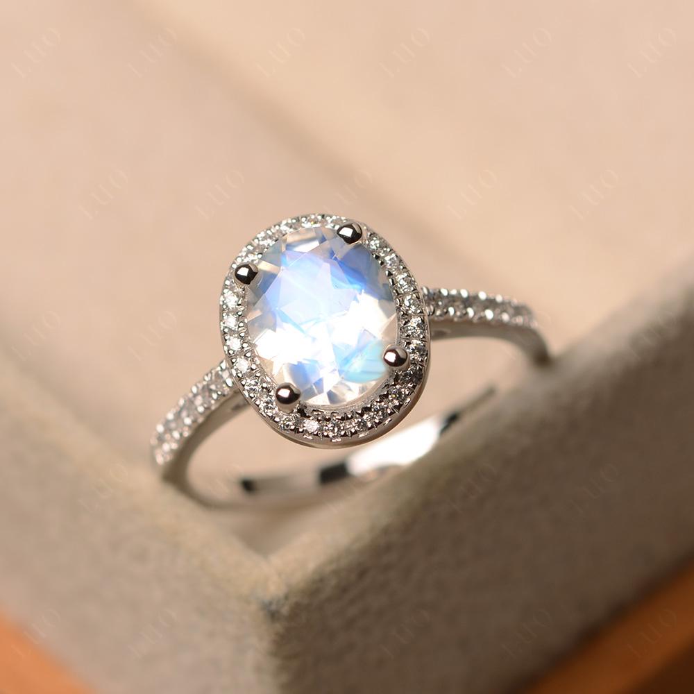 Oval Moonstone Halo Ring - LUO Jewelry 