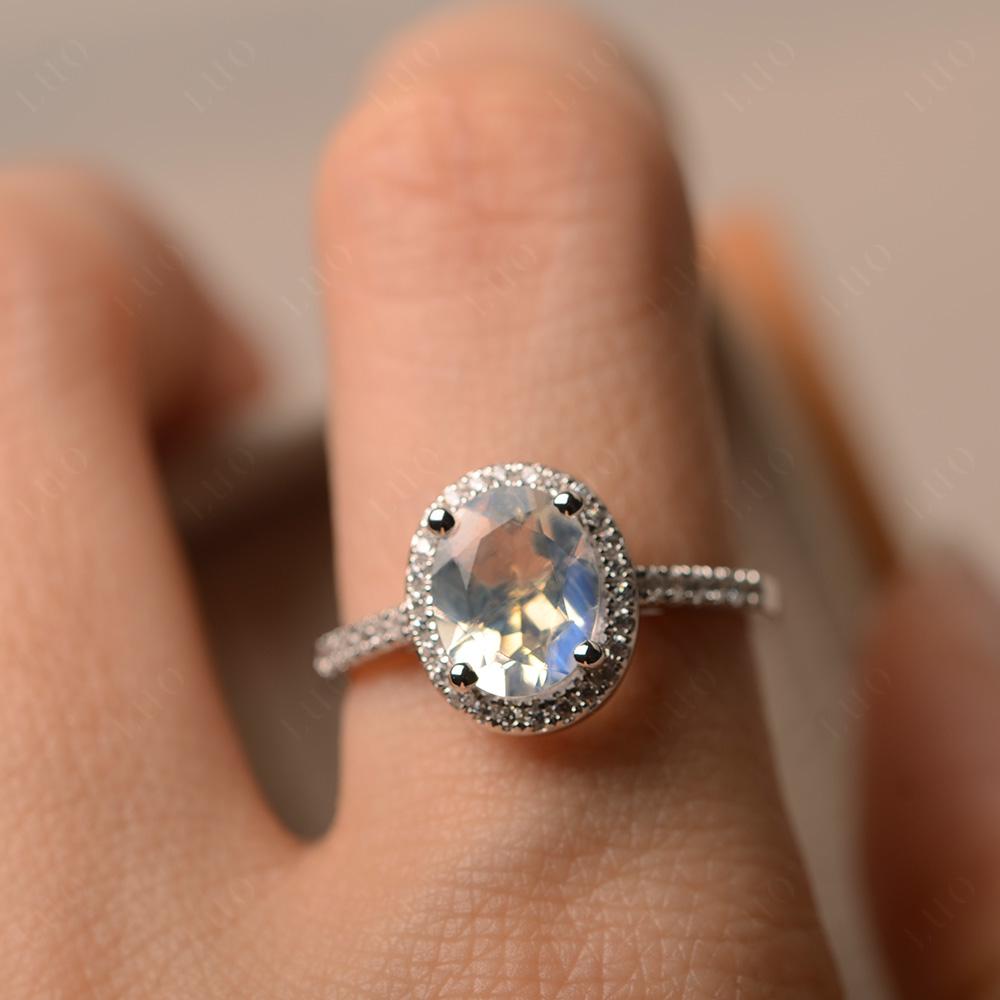 Oval Moonstone Halo Ring - LUO Jewelry 