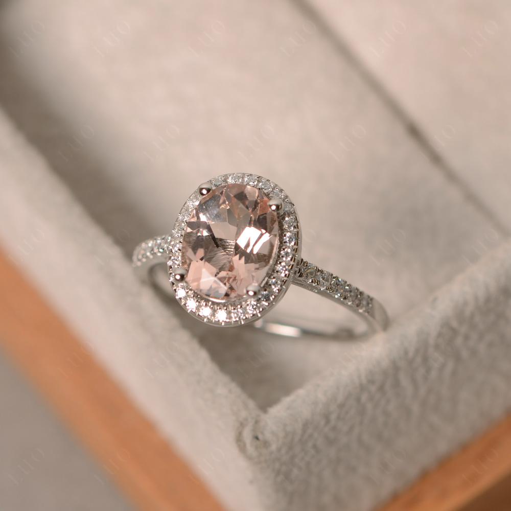 Oval Morganite Halo Ring - LUO Jewelry 