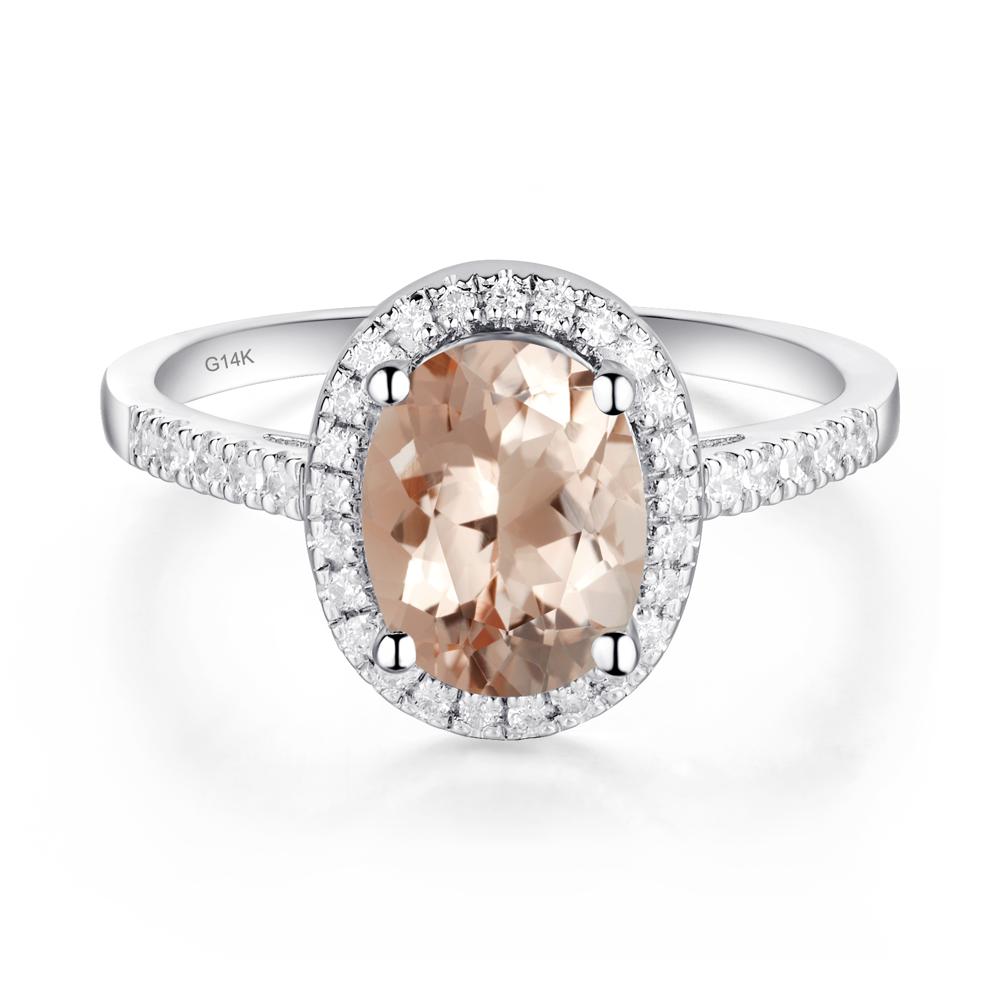 Oval Morganite Halo Ring - LUO Jewelry #metal_14k white gold