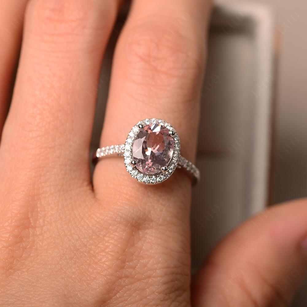 Oval Morganite Halo Ring - LUO Jewelry 