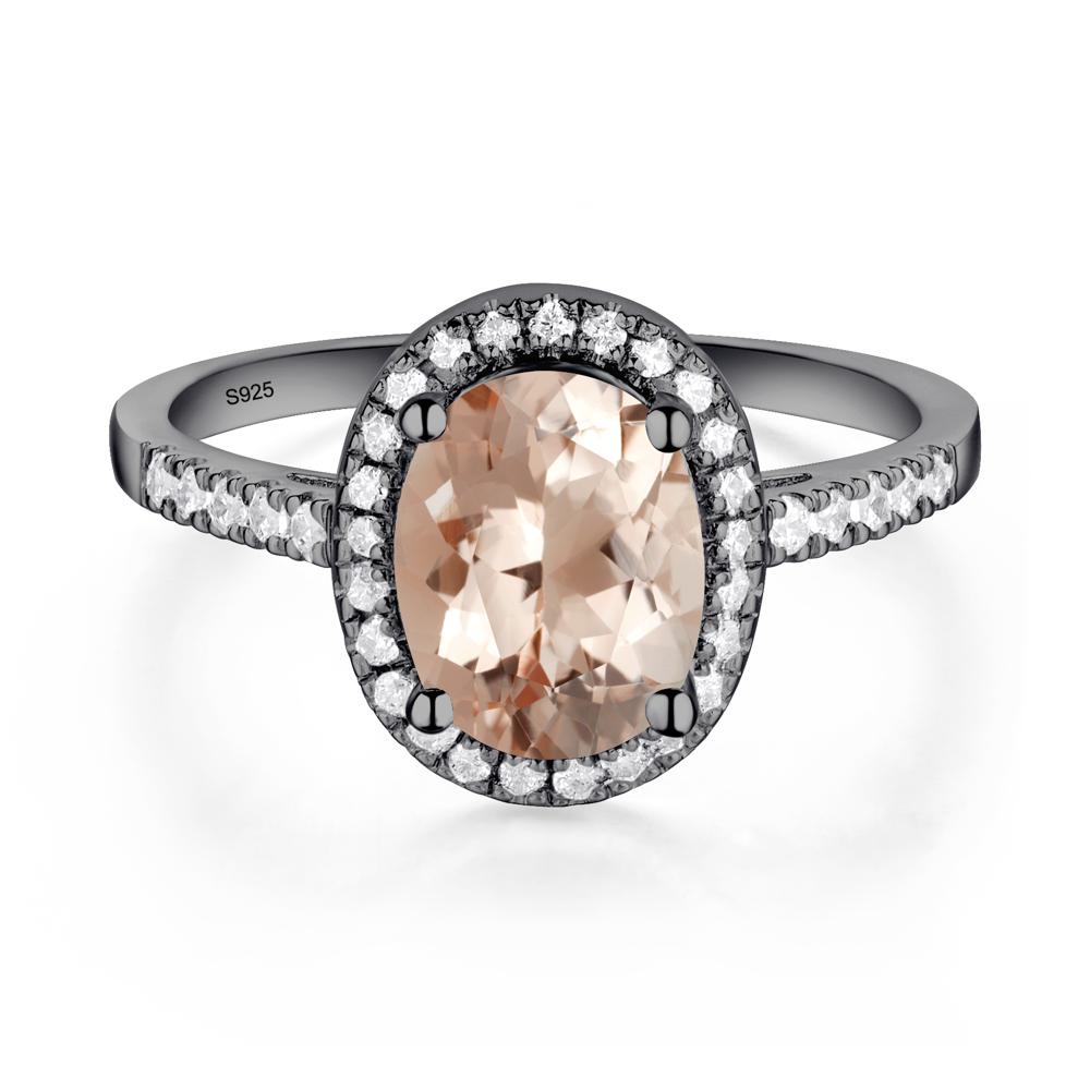 Oval Morganite Halo Ring - LUO Jewelry #metal_black finish sterling silver