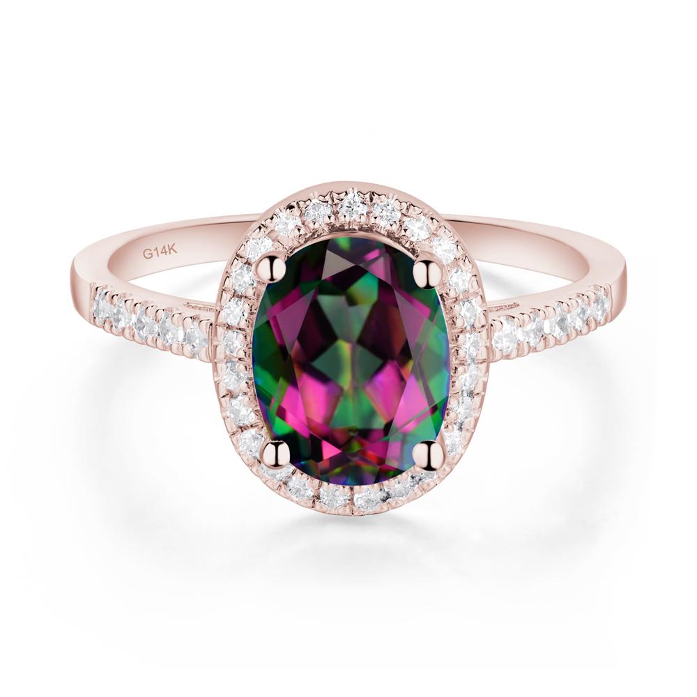 Oval Mystic Topaz Halo Ring - LUO Jewelry #metal_14k rose gold