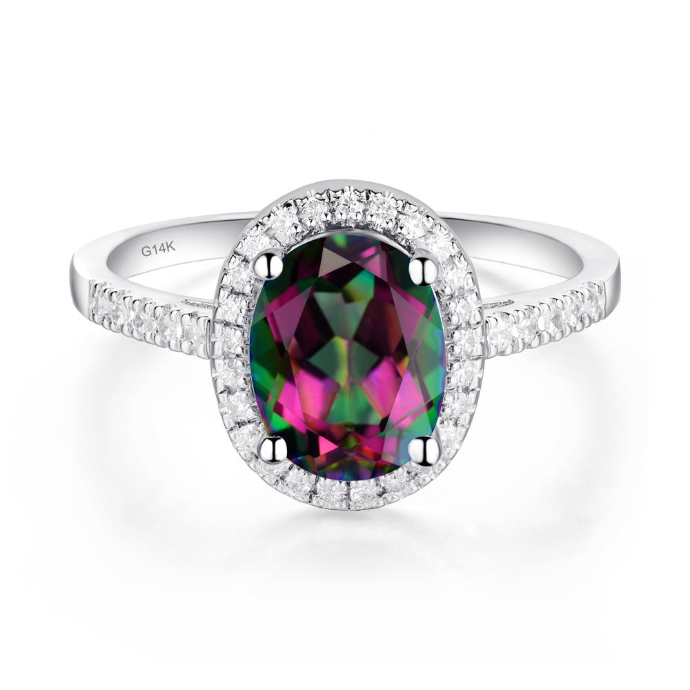 Oval Mystic Topaz Halo Ring - LUO Jewelry #metal_14k white gold