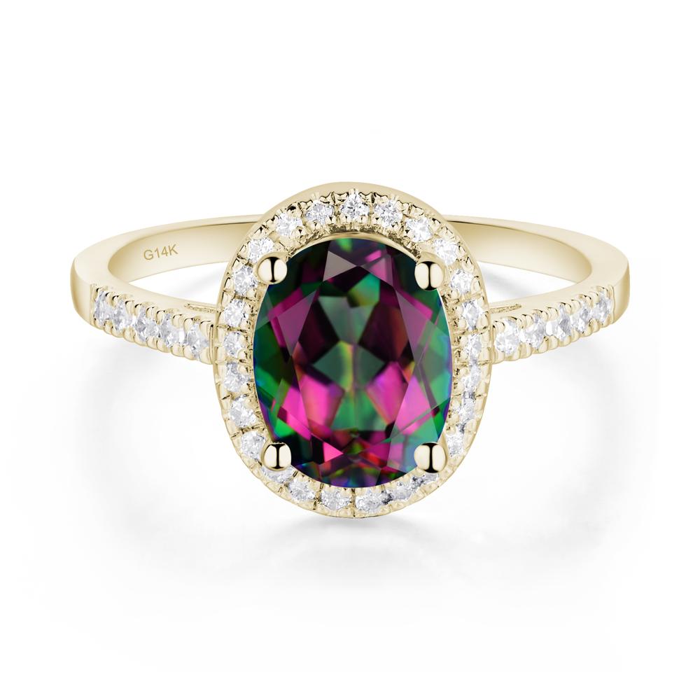 Oval Mystic Topaz Halo Ring - LUO Jewelry #metal_14k yellow gold