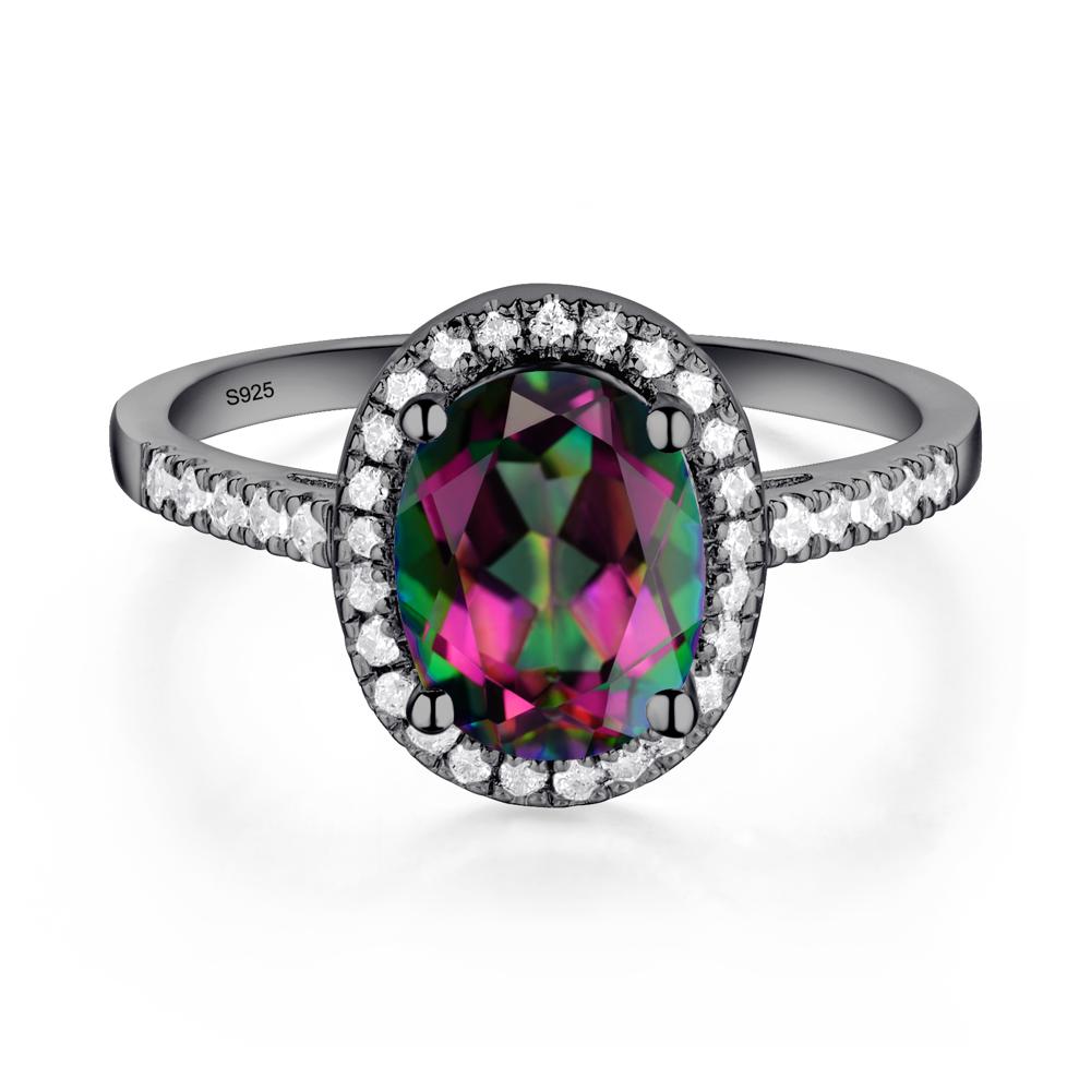 Oval Mystic Topaz Halo Ring - LUO Jewelry #metal_black finish sterling silver