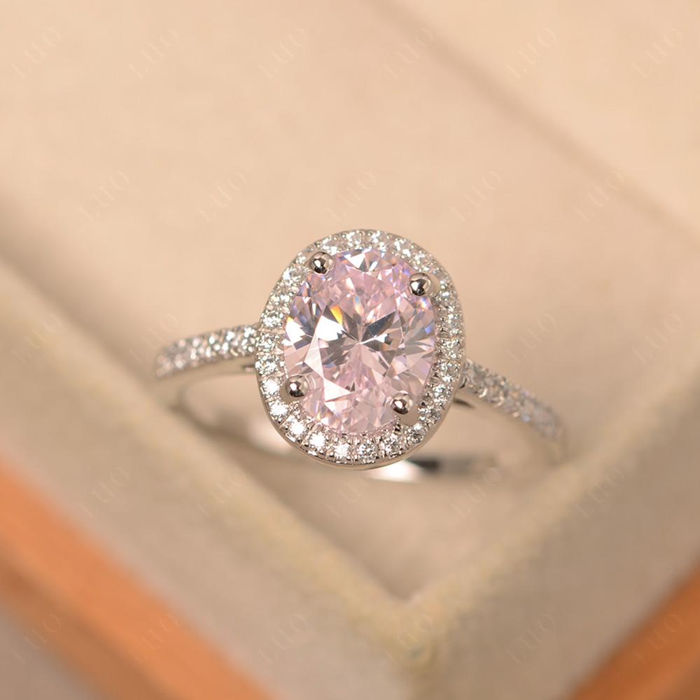 Oval Pink Cubic Zirconia Halo Ring - LUO Jewelry 