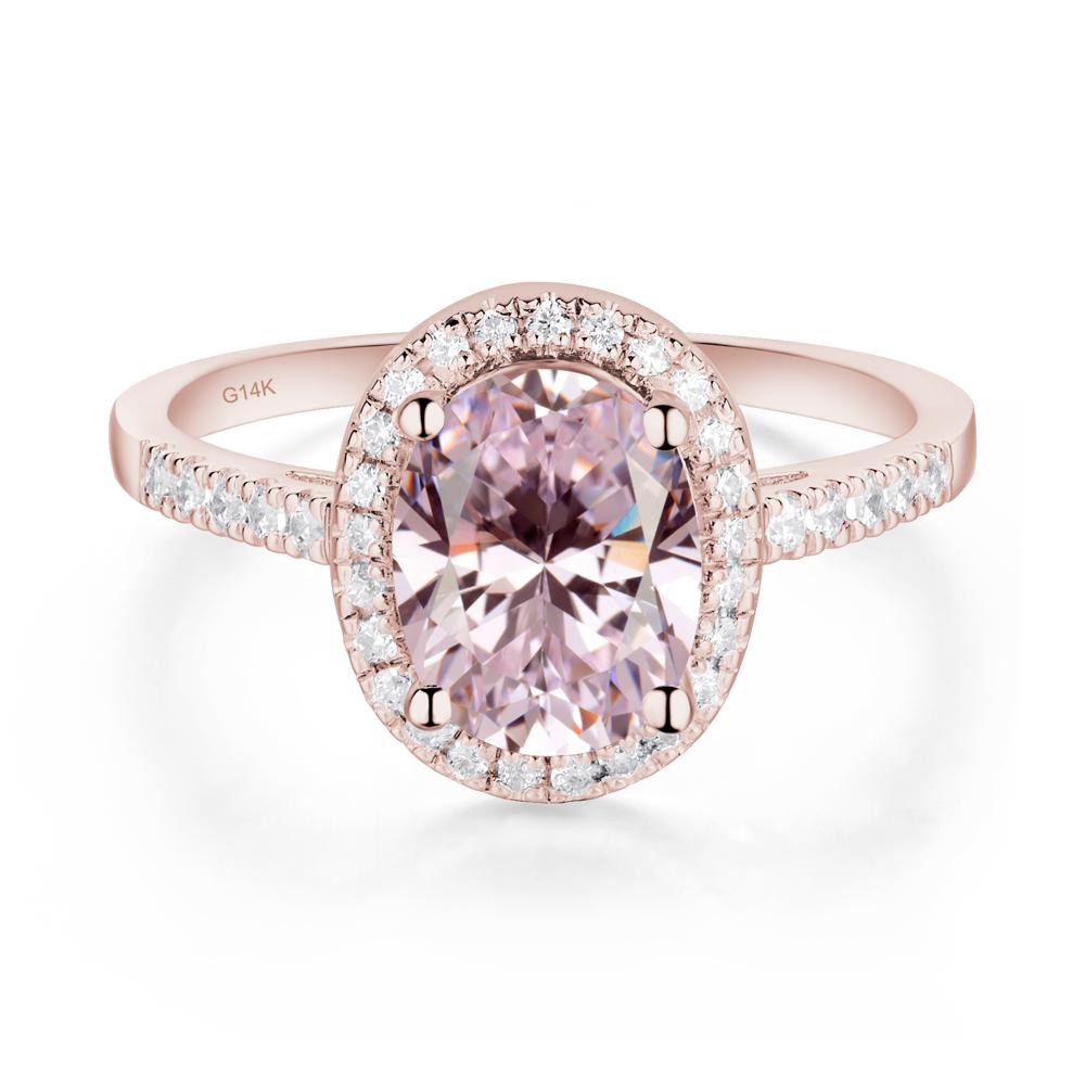 Oval Pink Cubic Zirconia Halo Ring - LUO Jewelry #metal_14k rose gold