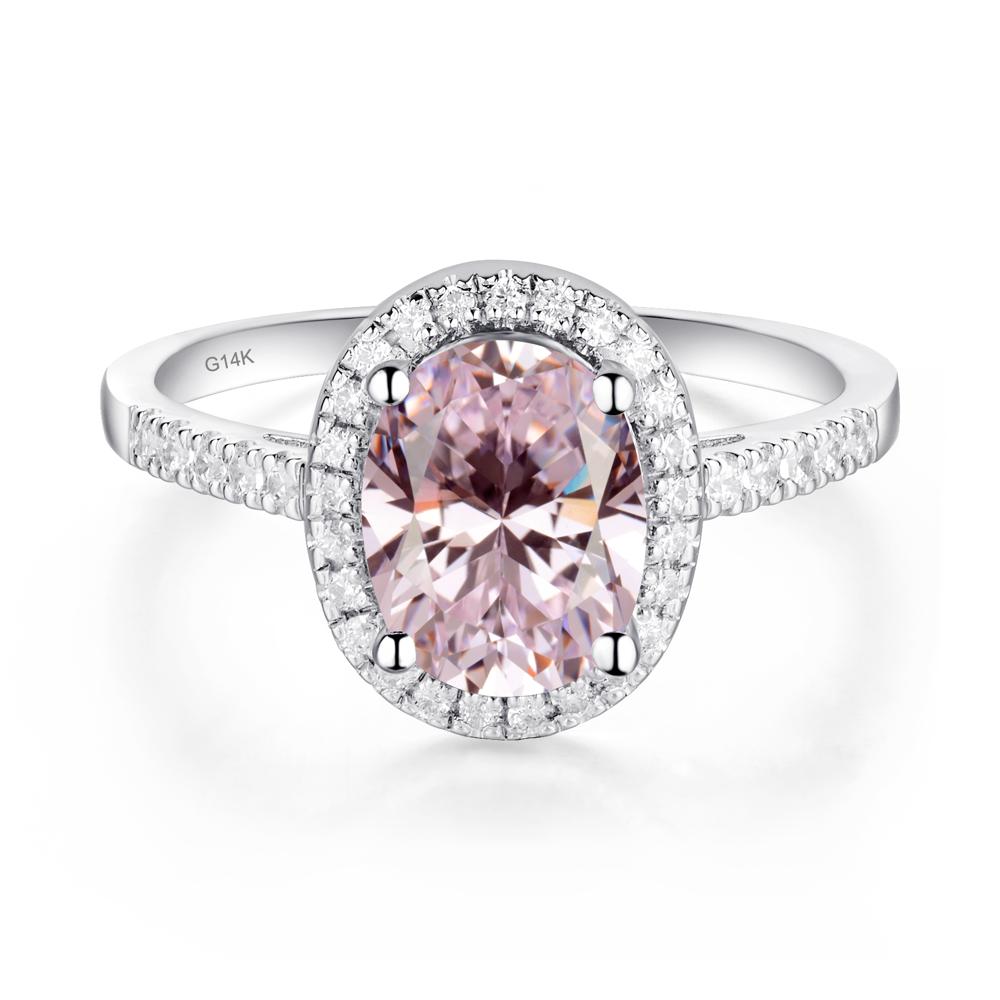 Oval Pink Cubic Zirconia Halo Ring - LUO Jewelry #metal_14k white gold