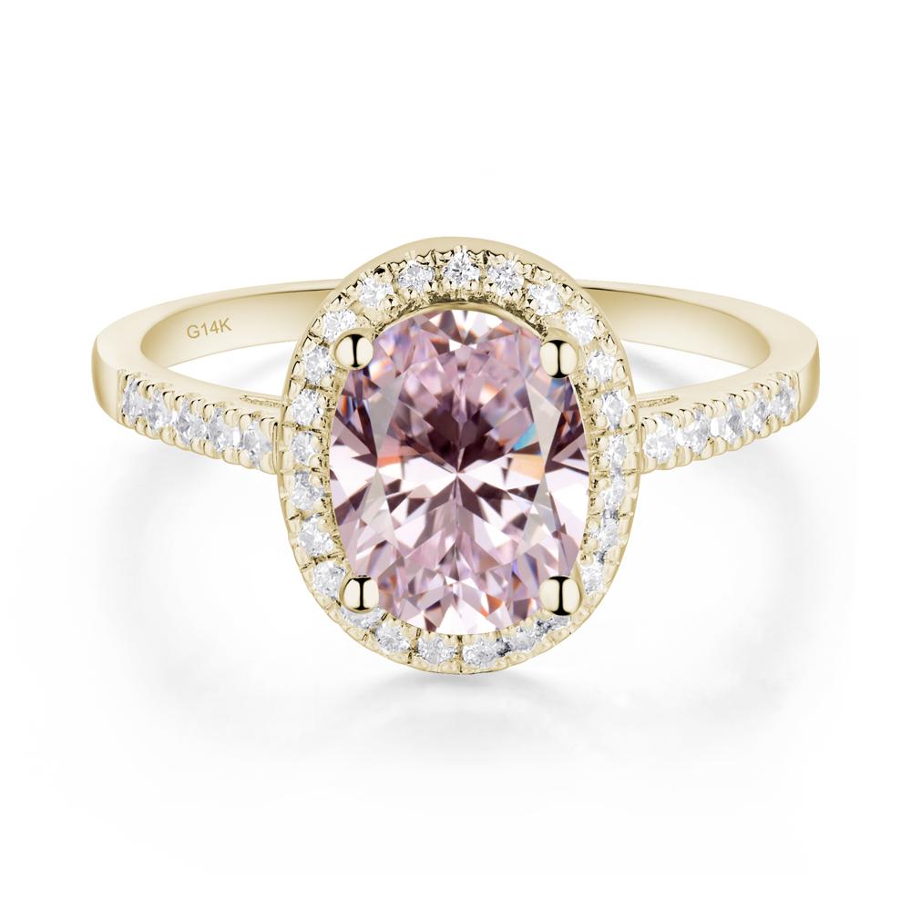 Oval Pink Cubic Zirconia Halo Ring - LUO Jewelry #metal_14k yellow gold