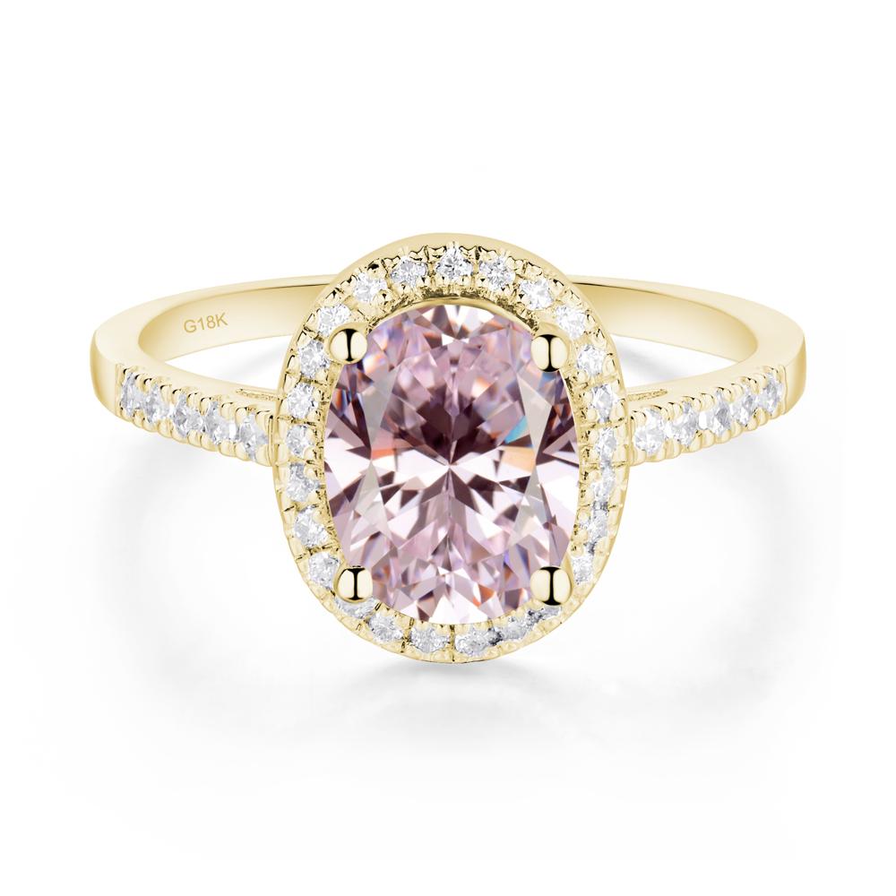 Oval Pink Cubic Zirconia Halo Ring - LUO Jewelry #metal_18k yellow gold