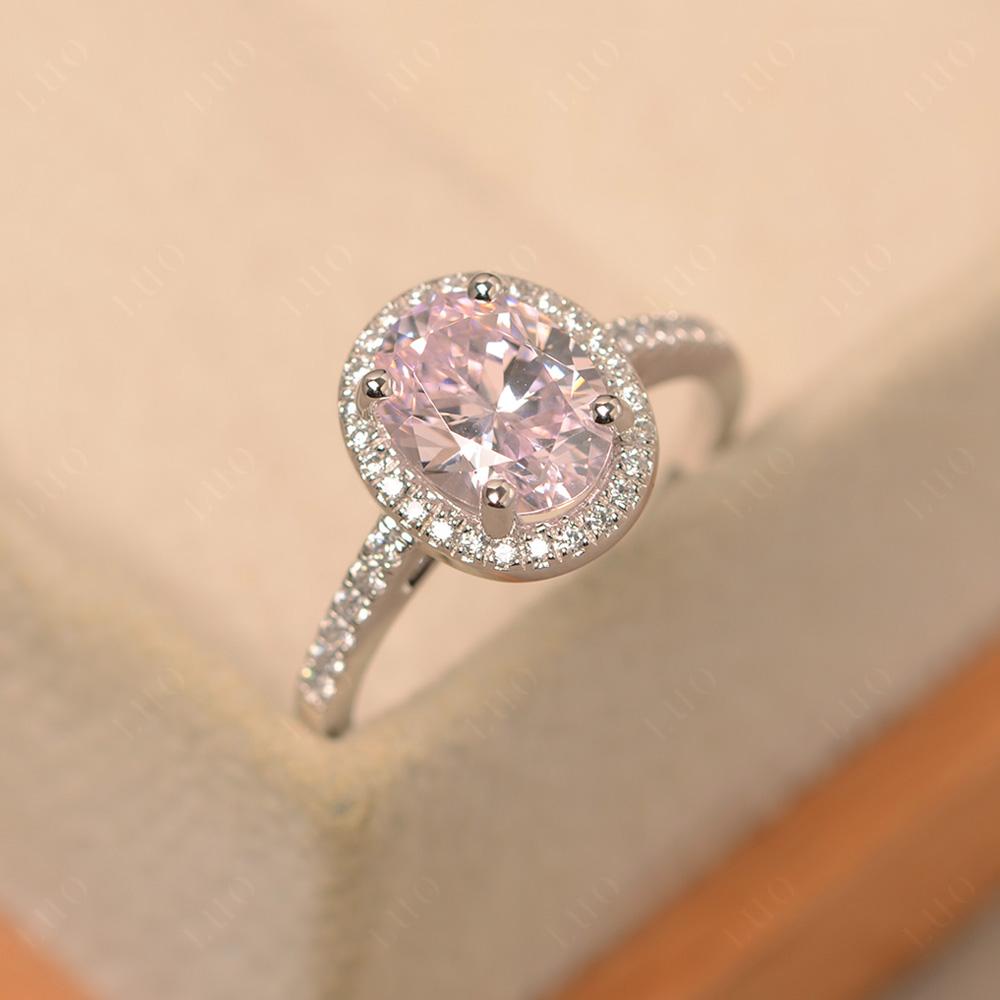 Oval Pink Cubic Zirconia Halo Ring - LUO Jewelry 