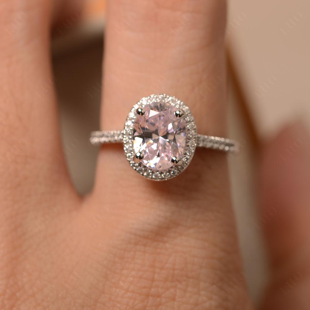 Oval Pink Cubic Zirconia Halo Ring - LUO Jewelry 