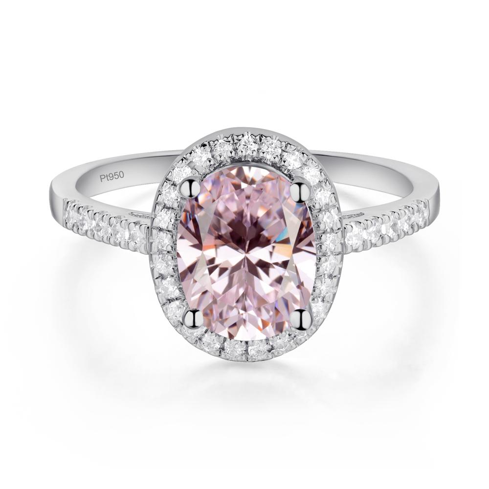 Oval Pink Cubic Zirconia Halo Ring - LUO Jewelry #metal_platinum