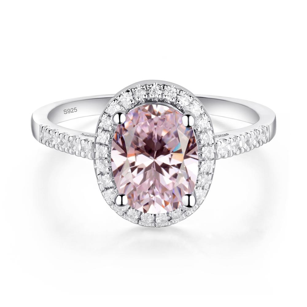 Oval Pink Cubic Zirconia Halo Ring - LUO Jewelry #metal_sterling silver